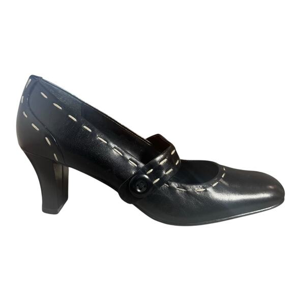 Naturalizer Julius Mary Jane Women 8 Black Leather Chunky Stitch Heel Academia - Picture 1 of 7